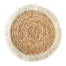 Axya Round Straw Placemat Set with Insulated Fringe Coasters