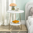 Axyaa 2 Tier Faux Marble End Table, Small Coffee Accent Side Table, White/Gold