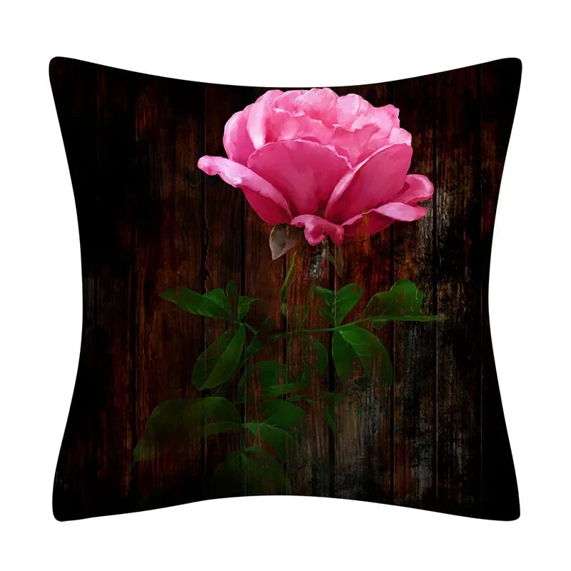 Retro Floral Linen Pillow Cover Abstract Art Decor for Living Room Sofa by Axyaa