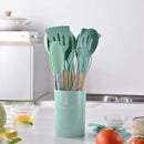 Axyaa 12-Piece Silicone Utensils Set with Wooden Handles for Non-Stick Cooking