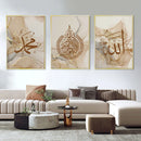 Axyaa Allahu Akbar Beige Gold Marble Canvas Wall Art Print - Set of 3