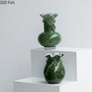 Axyaa Green Wave Glass Vase Desk Decoration Floral Room Decor Aesthetic Flower Pot