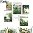 Green Leaf & Flower Scenery Canvas Wall Art Print by Axyaa for Modern Home Decor