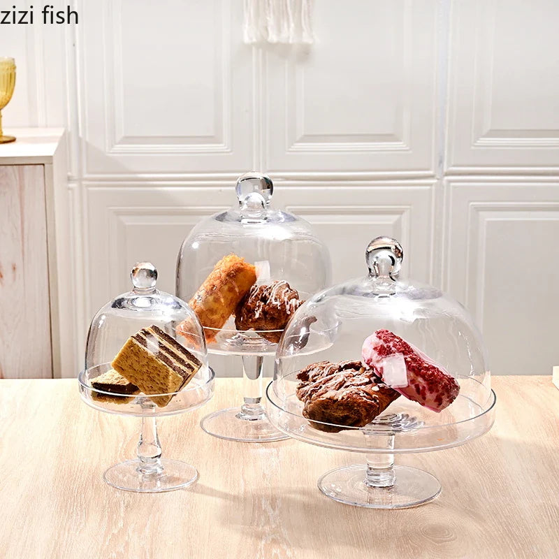Axya High Cake Stand with Glass Cover: Elegant Dessert Display Tray for Cakes & Snacks