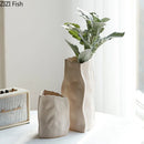 Axyaa Triangle Wrinkle Ceramic Vase for Desk Decoration and Floral Arrangement