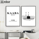 Kaaba Al Aqsa Mosque Black White Islamic Calligraphy Wall Art Canvas Print by Axyaa