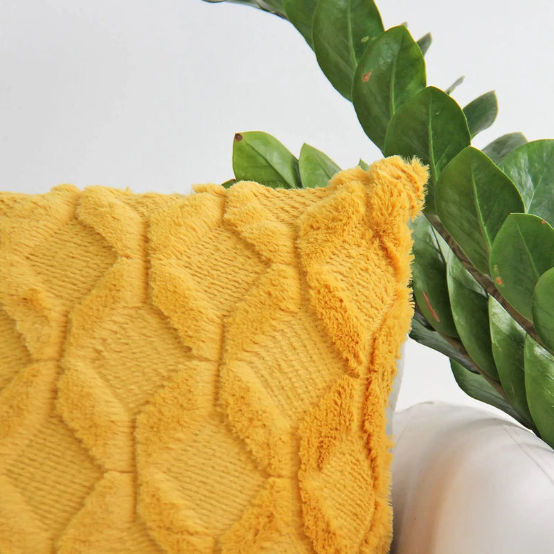 Axyaa Yellow Plush Pillow Cover - 45x45 Cushion for Home Decor