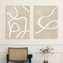 Boho Beige Abstract White Lines Wall Art Canvas Print by Axyaa