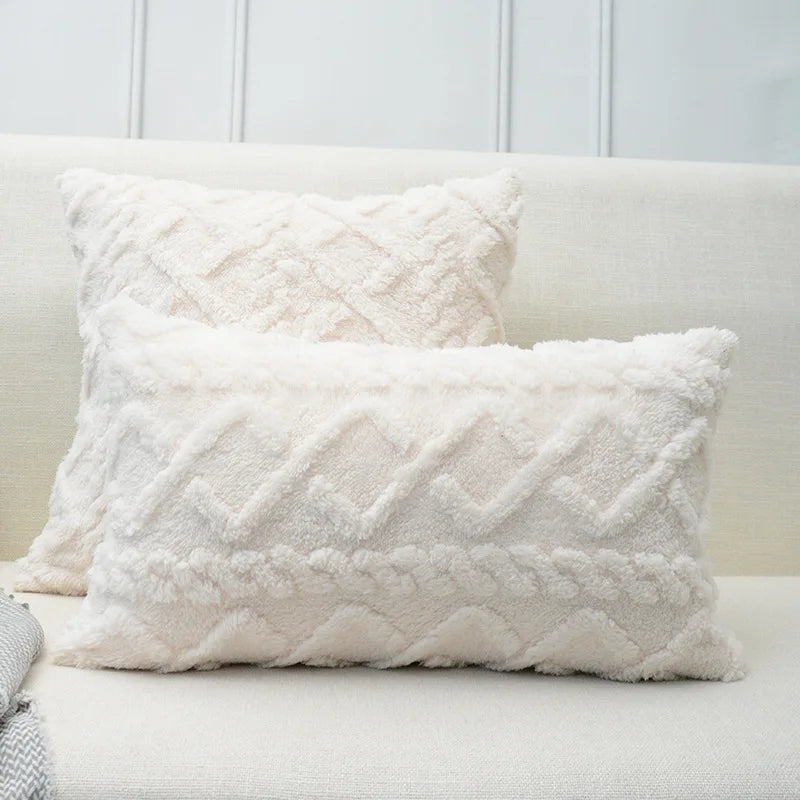 Fuzzy Short Wool Fleece Throw Pillow Cover for Sofa, Axyaa Branded Square Patterned Plush Cushion