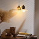 Axyaa Vintage Copper Arm LED Wall Light with Wood Handle for Living Room Bedroom