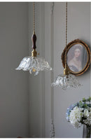 Axyaa Snowflake Pendant Light with Glass Shade in Brass & Walnut Finish