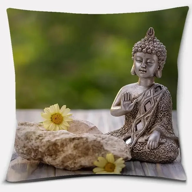 Buddha Zen Stone Flower Pillow Case for Home Office Decor Sofa Cushion Cover.