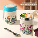 Axyaa Flower Pattern Stainless Steel Braised Flask with Folding Spoon