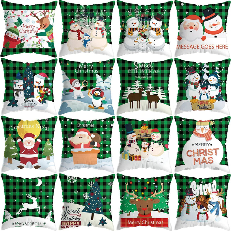 Cute Santa Claus Snowman Print Pillowcase for Axyaa Christmas Party Decor