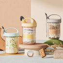Axyaa Glass Breakfast Cup with Lid and Spoon - Leakproof Oats Container