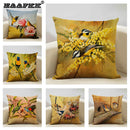 Axyaa Elegant Floral Bird Pattern Linen Cushion Cover 45x45cm for Living Room Sofa