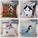 Axyaa Siberian Husky Pet Sofa Cushion Cover - Cute Dog Print Pillowcase Decor