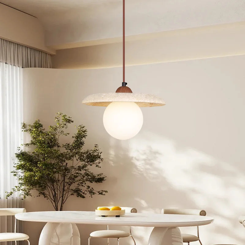 Axyaa White Glass Ball LED Pendant Lights Wabi Sabi Hanging Lamp