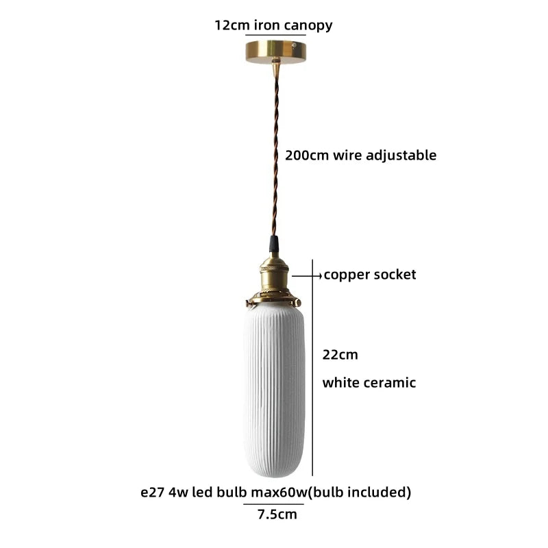 Axyaa White Ceramic LED Pendant Chandelier - Japanese Style Hanging Light