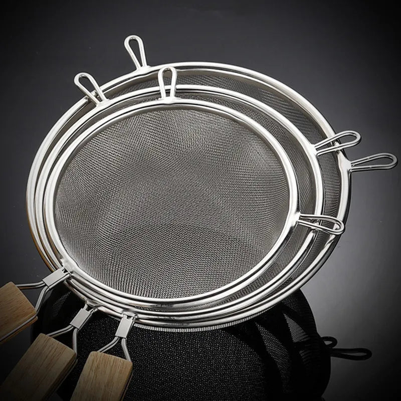 Axyaa Stainless Steel Wooden Handle Strainer Spoon for Multi-functional Kitchen Tools