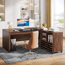 Axyaa Executive L-Shaped Desk with Mobile File Cabinet and Storage Shelves
