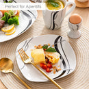 Axyaa 20-Piece Black Stripe Porcelain Dinner Set with Egg Cup, Mug, Bowl, Dessert & Dinner Plate