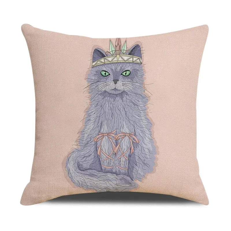 Funny Cats Print Pillow Case for Home Decor by Axyaa: 45x45cm Linen Cover