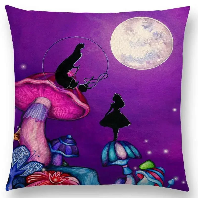 Cute Cat Moon Night Wonderland Witch Halloween Dance Pillow Cover by Axyaa