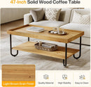 Axyaa Solid Wood Coffee Table, 2-Tier Rectangular Center Table with Metal Legs