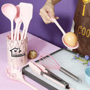 Axyaa Pink Silicone Kitchen Utensils Set - Non-Stick Cooking Tools & Food Tongs