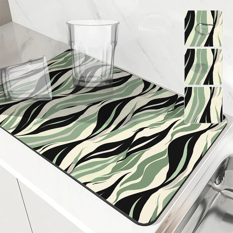 Axyaa Zebra Print Absorbent Mat: Antiskid & Quick Dry Drying Mat for Kitchen & Bathroom