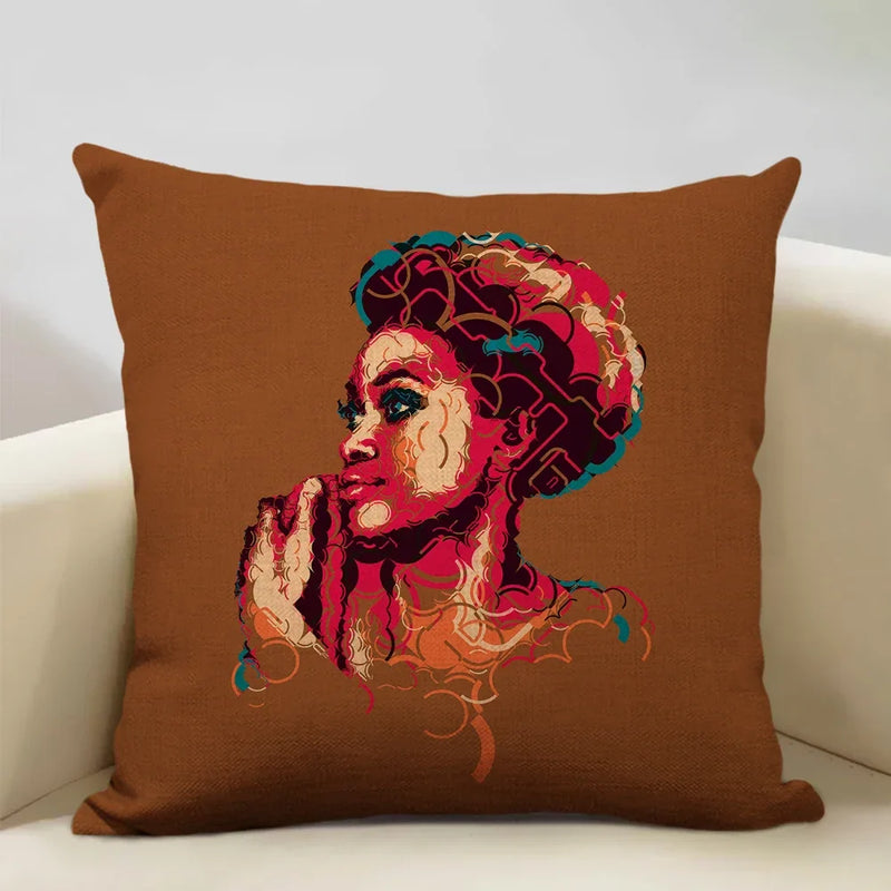 Axyaa African Lady Oil Painting Pillow Case Home Sofa Art Decoration Cover