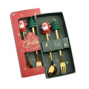 Axyaa Christmas Cutlery Set: Glod Spoon Fork, Elk & Tree Decoration, Dessert Scoop.