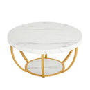 Axyaa Industrial 2-Tier Round Coffee Table with Storage Shelves