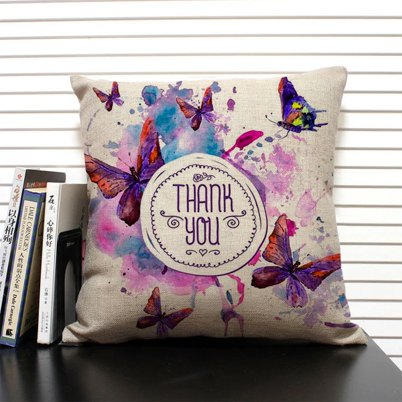 Axyaa Butterfly Linen Cushion Cover - Home Decor Pillowcase for All Seasons