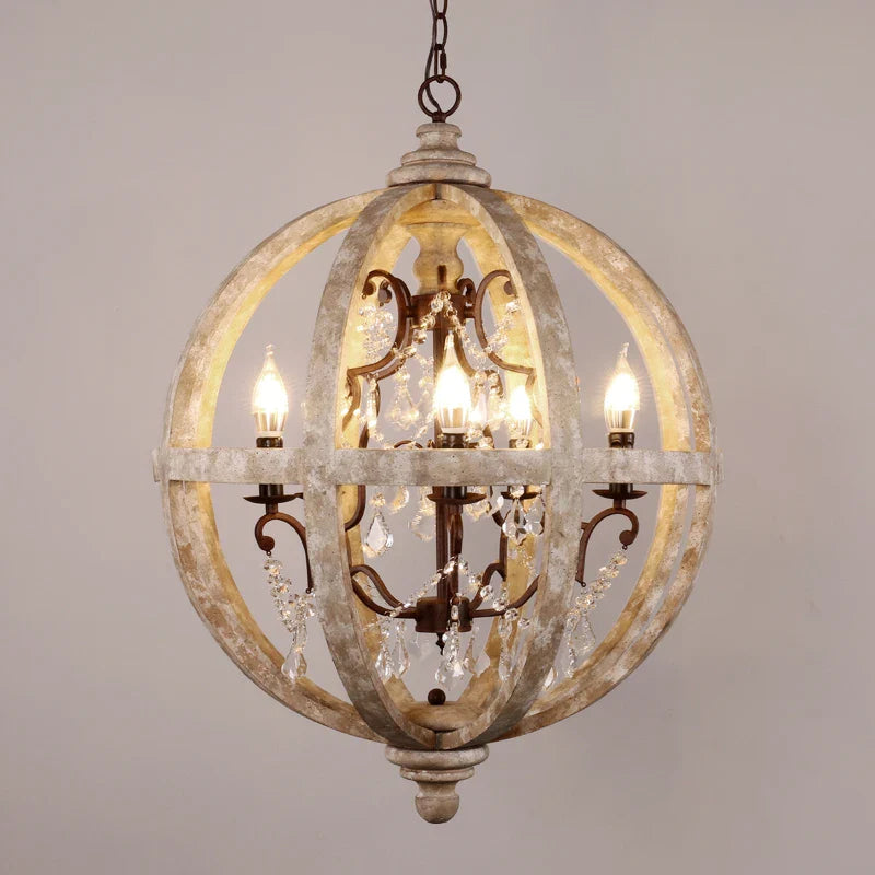 Axyaa Antique Globe Wood Chandelier for Bedroom Living Room Kitchen