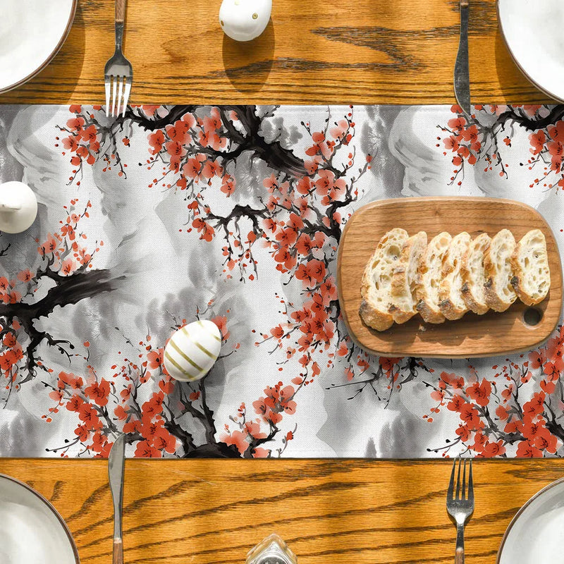 Axyaa Mountain Plum Blossom Table Runner - Elegant Kitchen & Dining Table Decoration