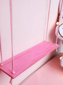 Axyaa Pink Hemp Rope Wooden Plant Stand Wall Shelf