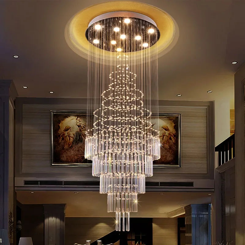 Axyaa Crystal Staircase Chandelier: Modern LED Lighting for Home, Hotel, and Restaurant