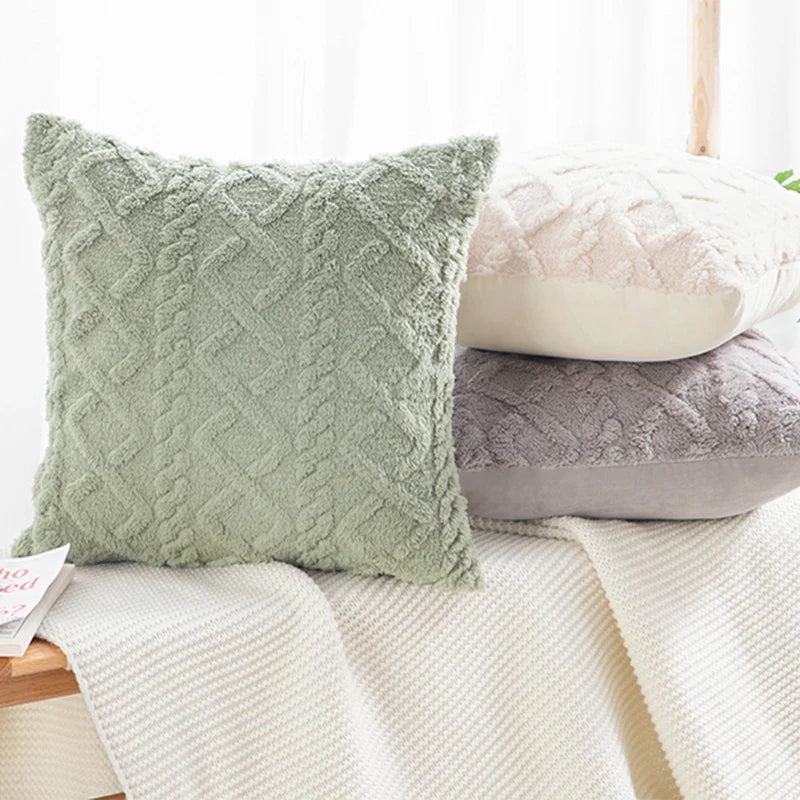 Fuzzy Short Wool Fleece Throw Pillow Cover for Sofa, Axyaa Branded Square Patterned Plush Cushion