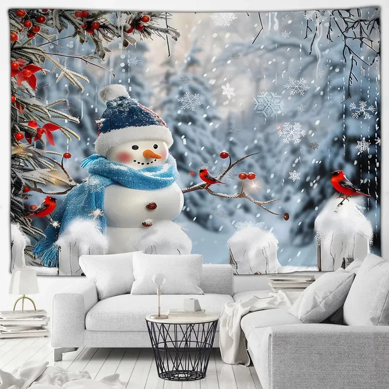 Axyaa Winter Snowman Print Tapestry for Christmas Party Decoration