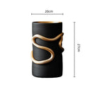 Axyaa Black Vase with Golden Snake and Geometric Knot Design