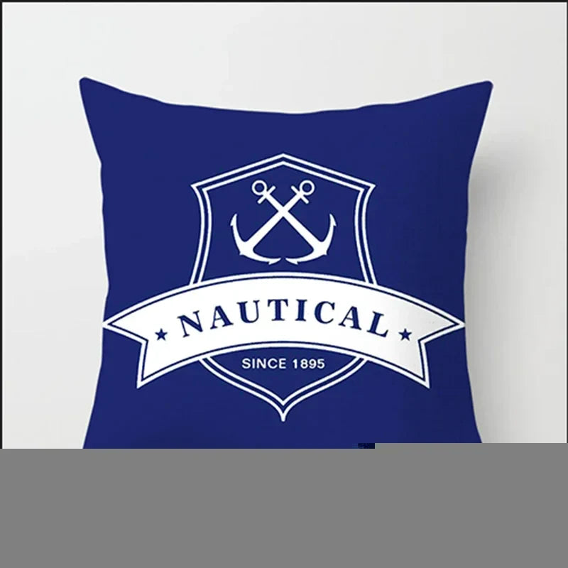 Axyaa Blue Mediterranean Compass Anchor Pillow Cover 45x45cm