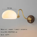 Axyaa Gold Brass Wall Light With Wood Sconce, E27 Bulb, White Ceramics