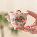 Axyaa Strawberry Rabbit Ru Kiln Teapot Kung Fu Tea Set in Gift Box