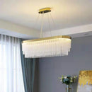 Axyaa Gold LED Crystal Chandelier: Modern Round Glass Lampshade Fixture for Home Living Room