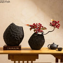 Axyaa Ceramic Floral Vase Porcelain Decoration Crafts Black Relief Modern Decor