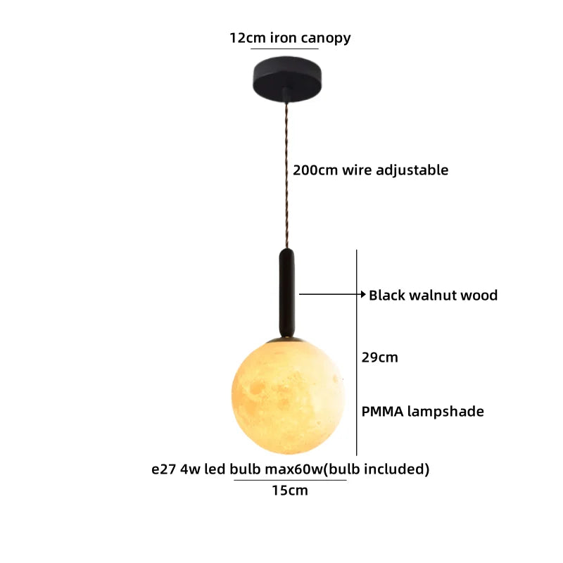 Axyaa Wood Glass LED Pendant Light Headboard Chandelier Black Walnut