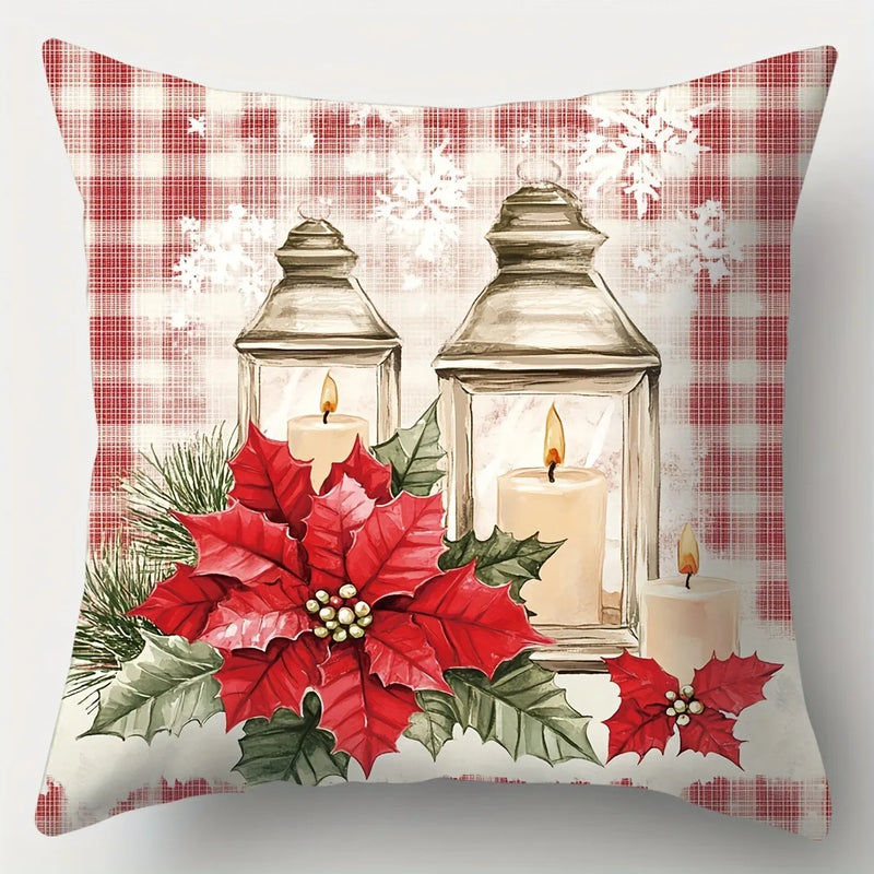 Axyaa Christmas Decor Pillowcase: Santa, Deer, Candle Print Sofa Cushion Cover