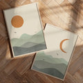 Sage Green Geometric Landscape Canvas Print for Modern Living Room Decor by Axyaa